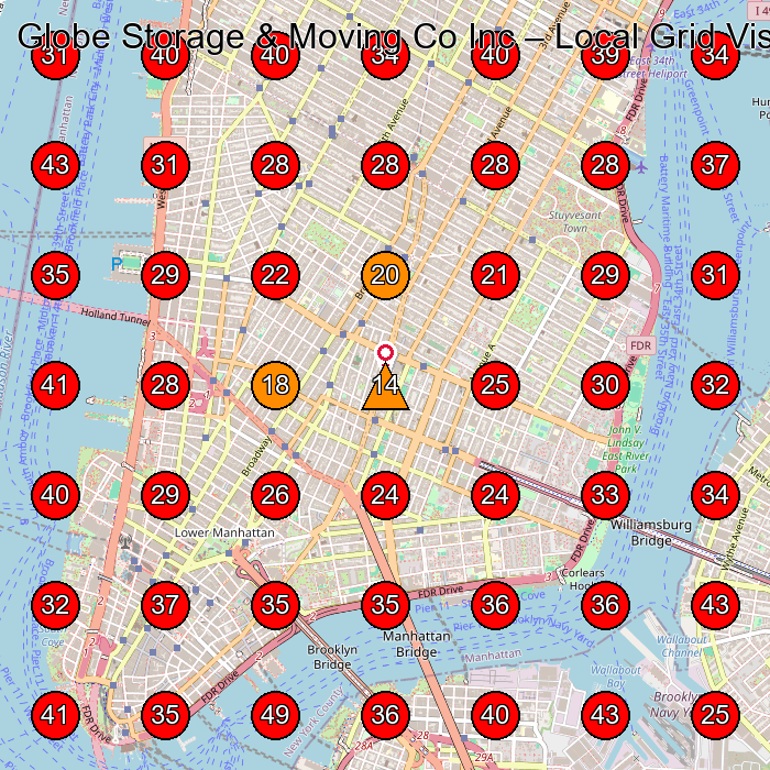 Globe Storage & Moving Co Inc GeoGrid visibility map for Moving And Storage Service in New York